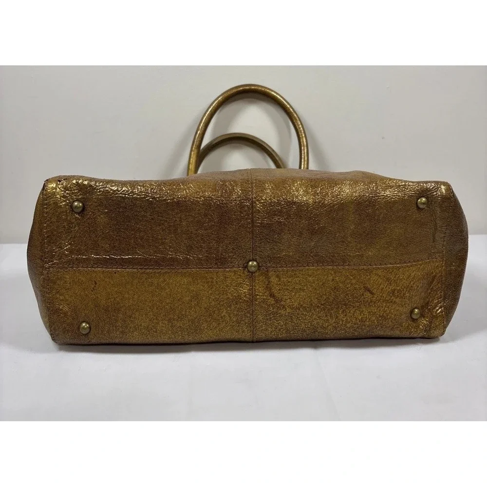 RAFE New York Metallic Gold Leather Handbag Purse Buckle DoubleHandle Retro Chic